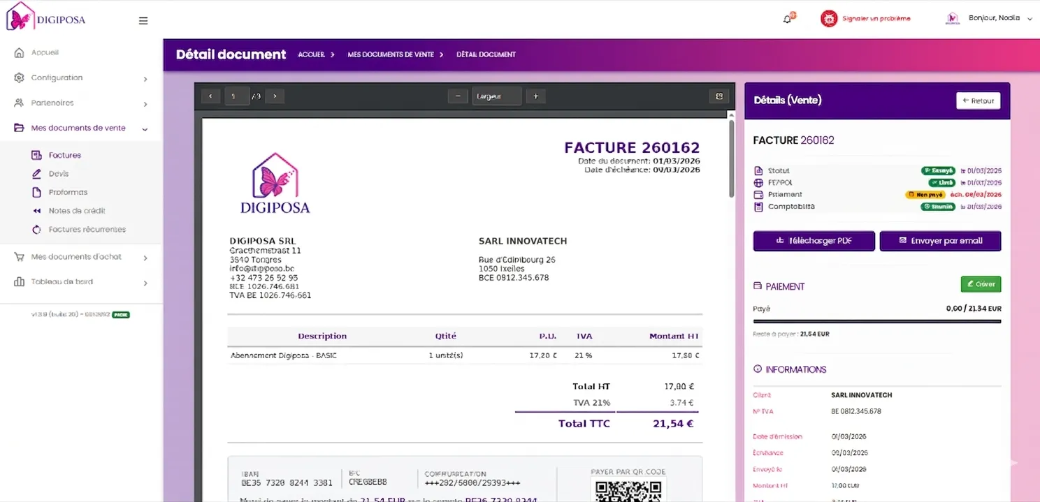 Digiposapp - Invoice detail and viewing